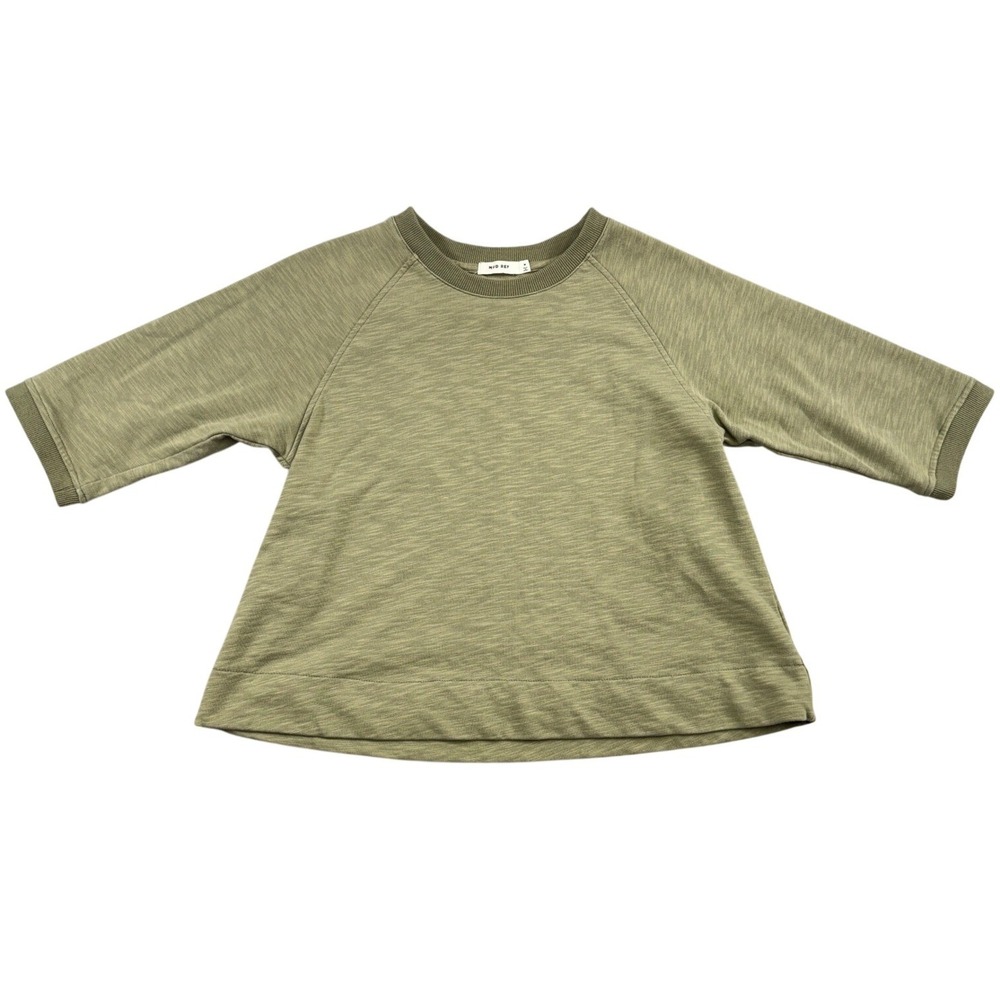 Mod Ref Olive Green Slub Knit Raglan 3/4 Sleeve Boxy Sweatshirt Womens Medium